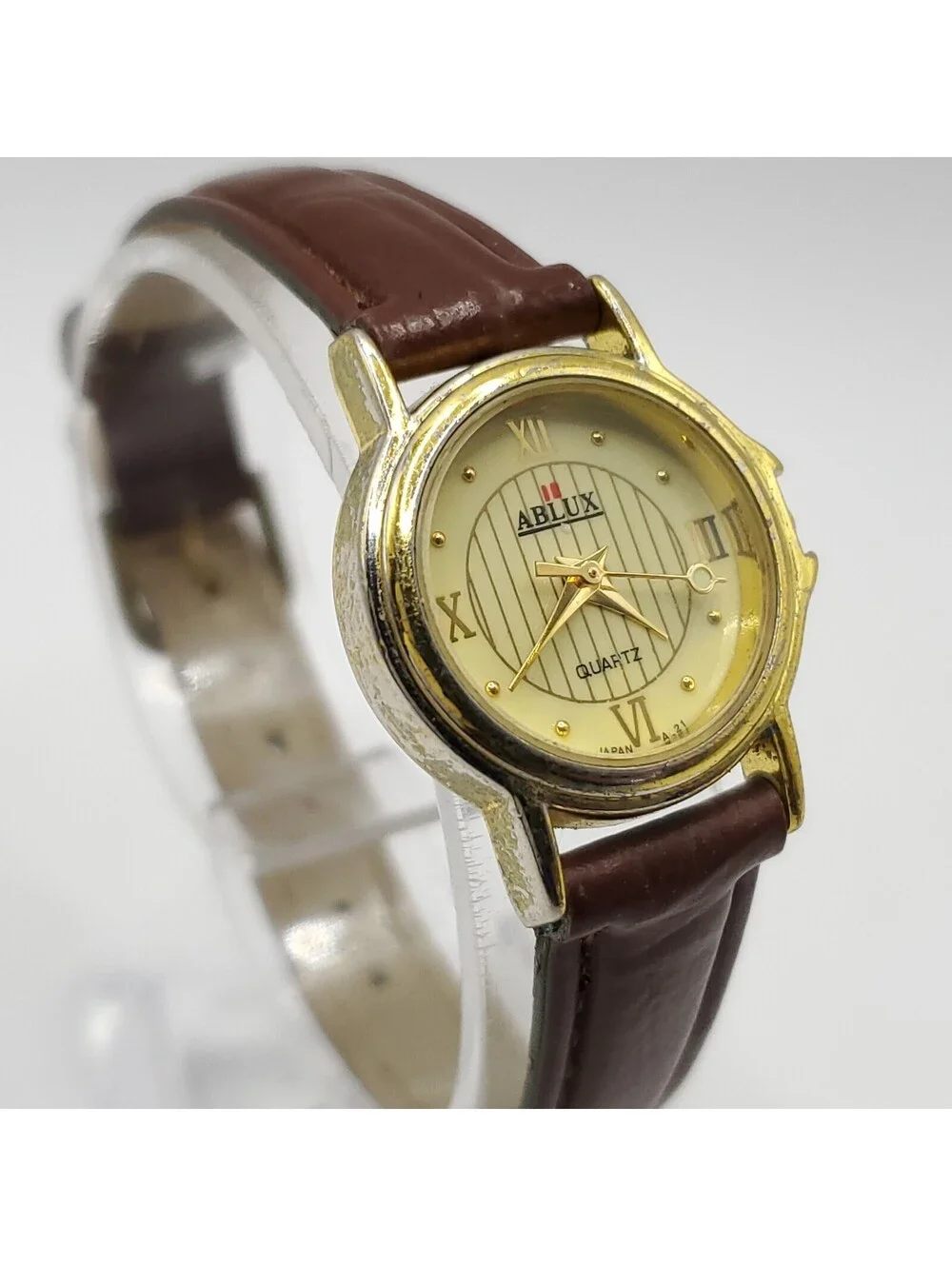 Ablux Quartz Brown Leather Band 22mm Womens Watch New Battery